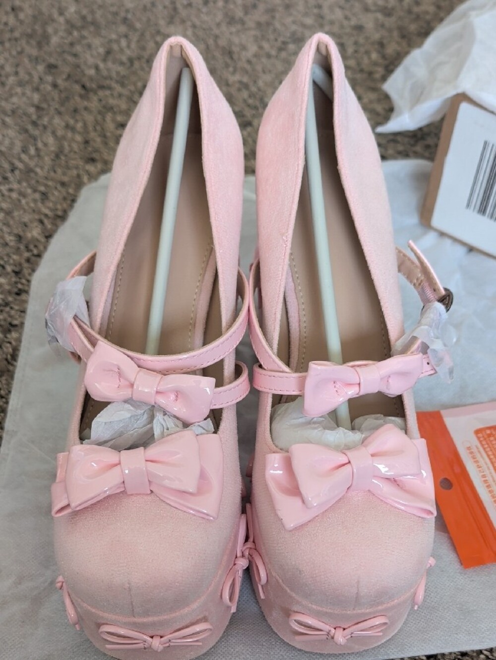 Pink Platform Bow Mary Jane Heels - Women Shoes - Picture 3 of 7